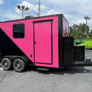 7x14 grooming trailer for sale in hot pink with two tone black out plus pro package
