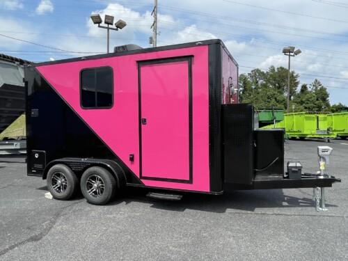 7x14 grooming trailer for sale in hot pink with two tone black out plus pro package