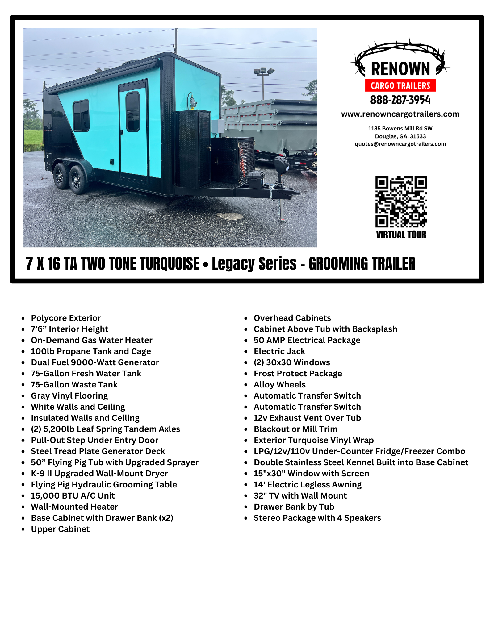 2025 SUPERZOO 7X16 GROOMING TRAILER SPECS & PICS