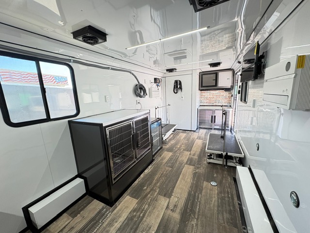 8.5X24TA CHARCOAL GRAY BLACK TWO TONE BLACKOUT PET GROOMING TRAILER (23)